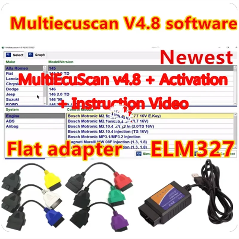 2024 New Multiecuscan V4.8 Software For Fiat Connector Multi-Ecu-Scan 4.8 Register Work With ELM327 Multi Ecu Scan V4.8