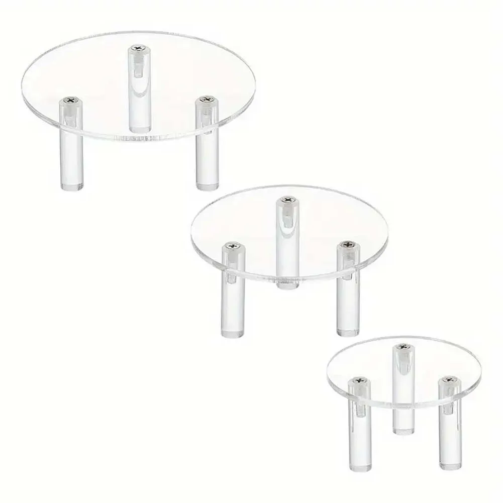Three Clear Acrylic Circular Display Risers for Cakes Jewelry and Decorative Use Sizes 15 5cm 20 5cm and 12 6cm Ready to Use
