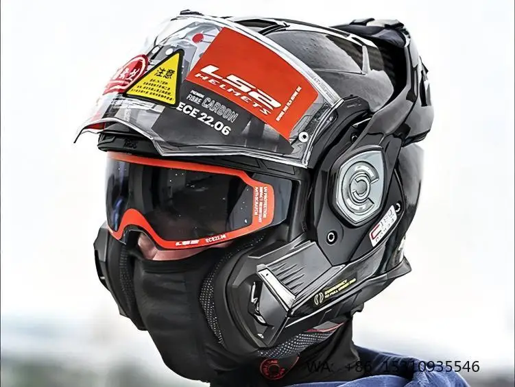 

New LS2 FF901 Carbon Fiber Flip-Up Motorbike Helmet with Dual Lens All-Season ECE Approved & 3C Certified