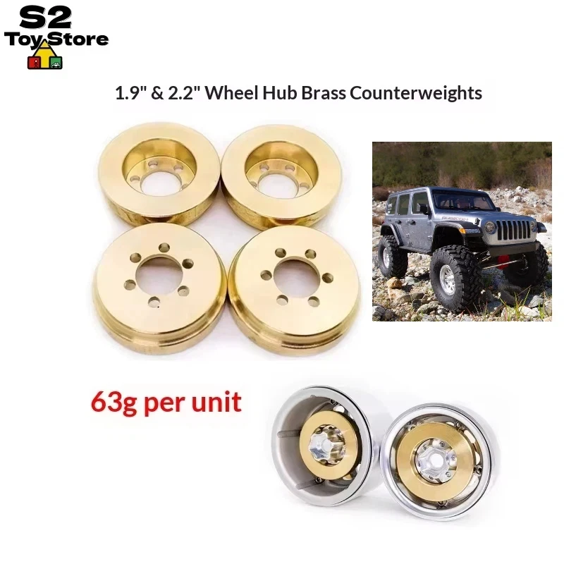 

Brass Wheel Weight 63g per Piece 38mm Compatible with 1.9" 2.2" Wheel Hub 1/10 RC Crawler SCX10 TRX4 VP Wheel Hub Upgrade