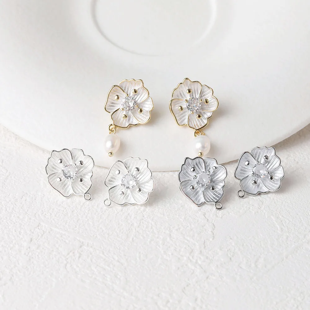 4PCS Dainty Flower Ear Studs Earrings for Jewelry Making Findings DIY Brass 14k Gold Plated 21*17mm Accessories