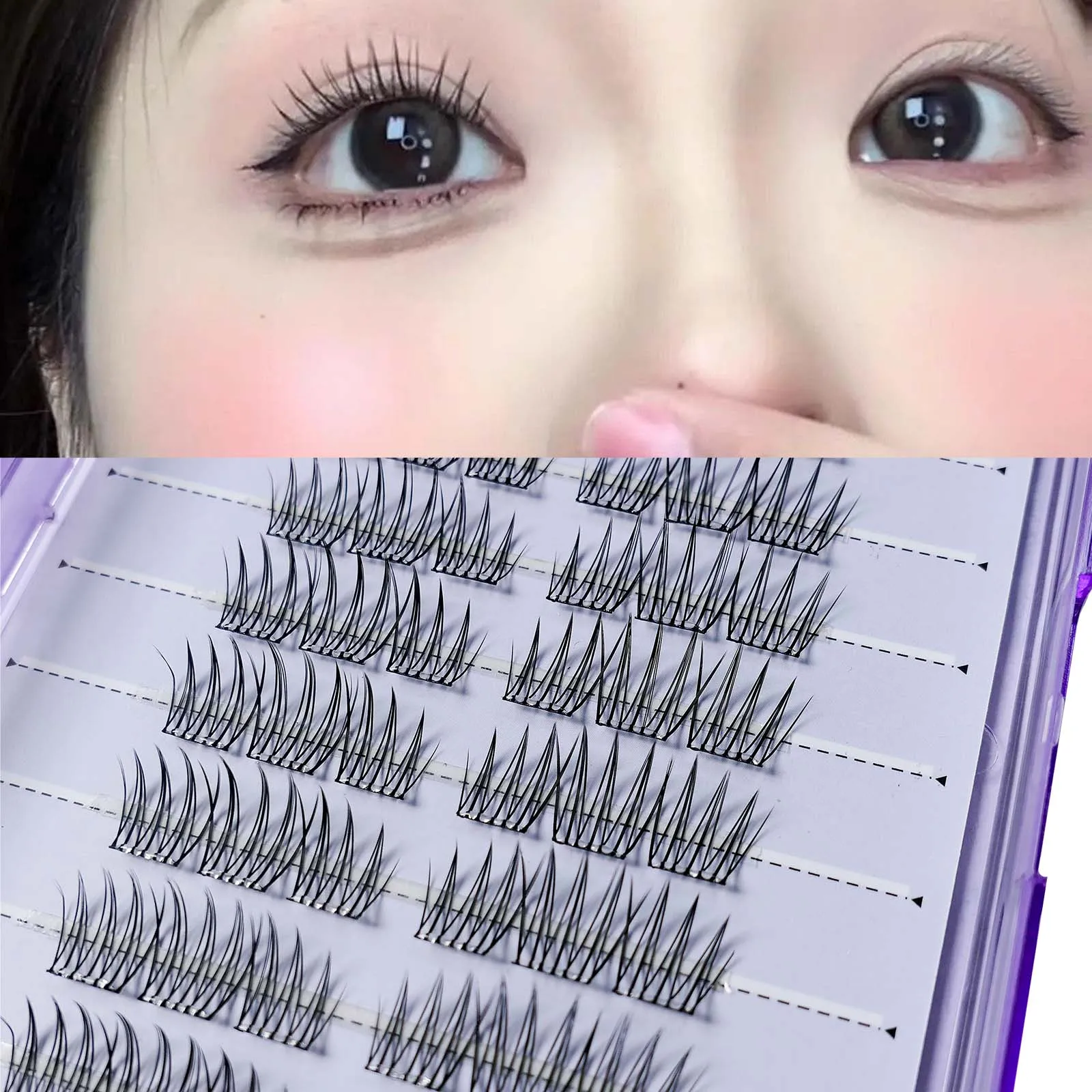 No glue needed！10 rows of adhesive free self-adhesive false eyelashes Single curle C eyelash cluster 9-12mm lashes extension