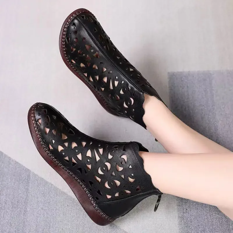 Women Boots 2024 New Spring Summer Genuine Sandals Women Breathable Hole Boots Flat Soft Non-slip Comfortable Shoes for Women