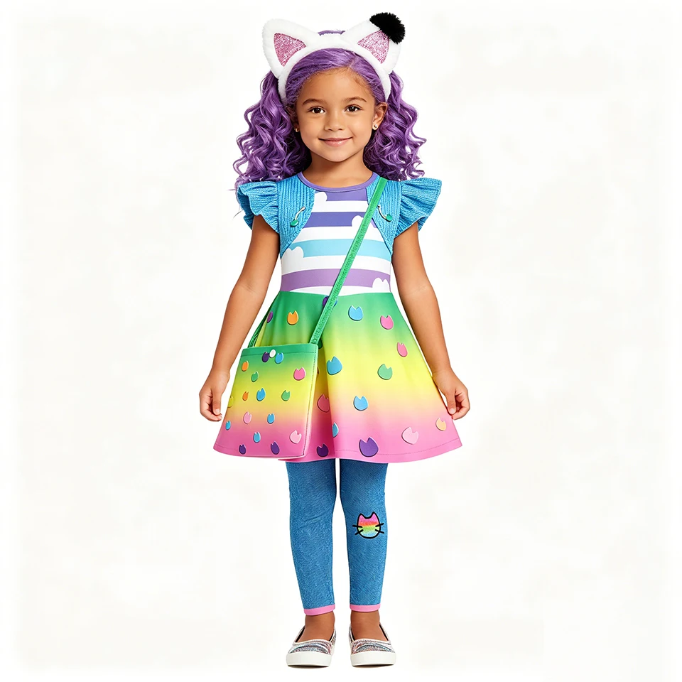 Pandy Paws Cat Gabby's Fancy Girls Dress Halloween Cosplay Birthday Party Pretend Play Children's Costume Carnival Kids Clothes