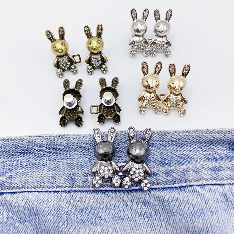 Reusable Metal Buttons Rabbit Snap Fastener Pants Pin Retractable Button Sewing-on Buckles for Jeans Perfect Fit Reduce Waist