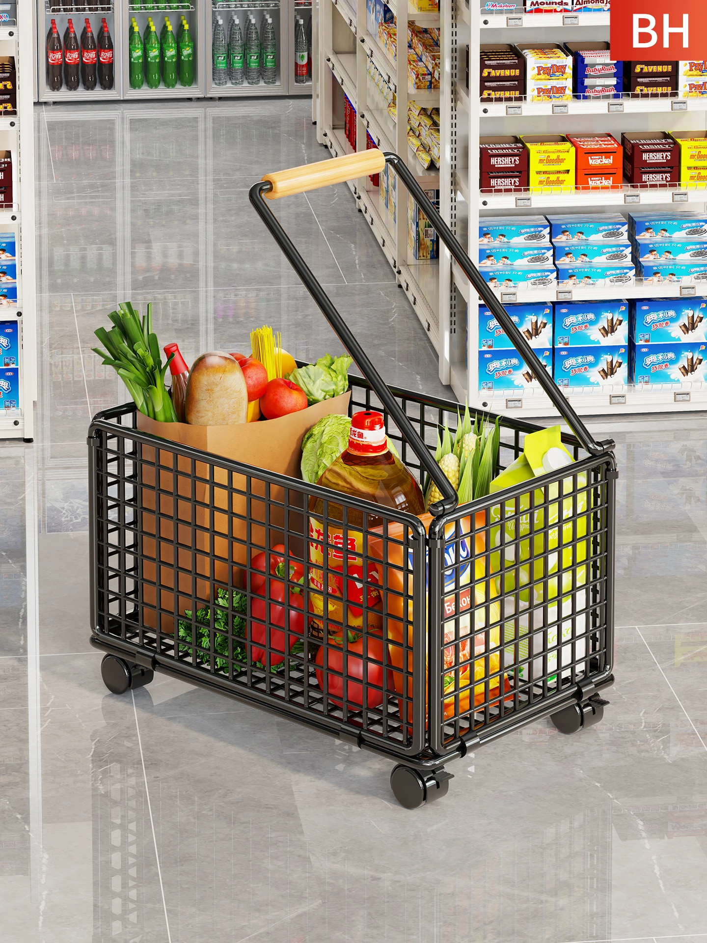 

Portable op Cart Lightweight Vegetable Bung Basket Pull Rod Cargo Portable Trolley Picnic ential Home Storage Tool