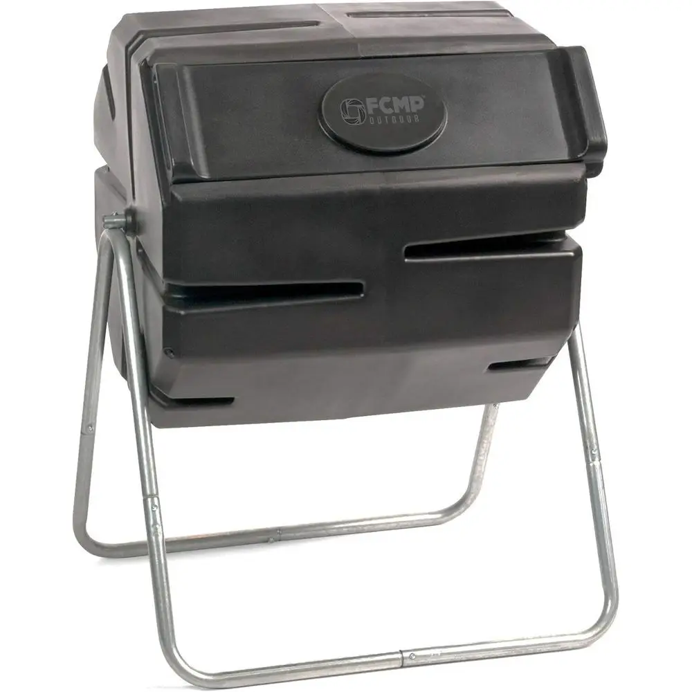 

37 Gallon 1 Piece Plastic Single Chamber Roto Tumbling Composter Outdoor Elevated Rotating Garden Compost Bin, Black