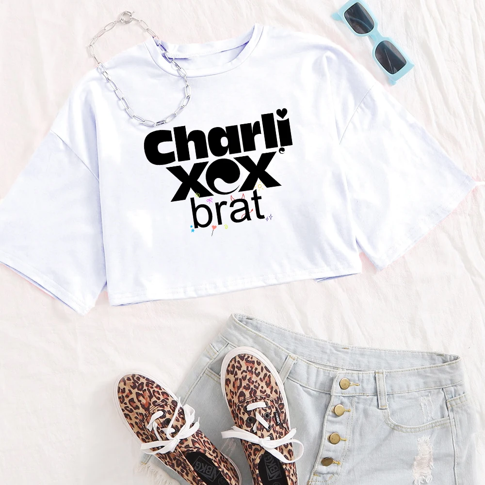 Charli XCX Brat 2024 Tour Shirt Women O-Neck Short Sleeves Crop Tops T-shirt Fans Gift Tops