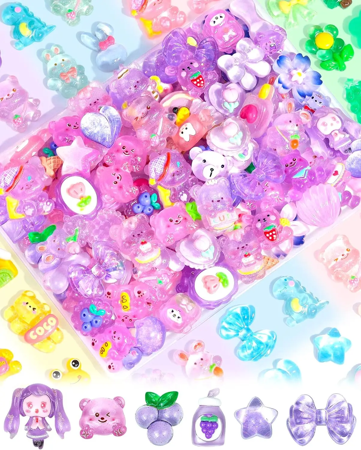Kawaii Harz-Glitzer-Designs, leichte Ornamente, 100/200/300 Stück, DIY-Handyhüllen, Nagelschmuck, Bastelzubehör – Detail 12