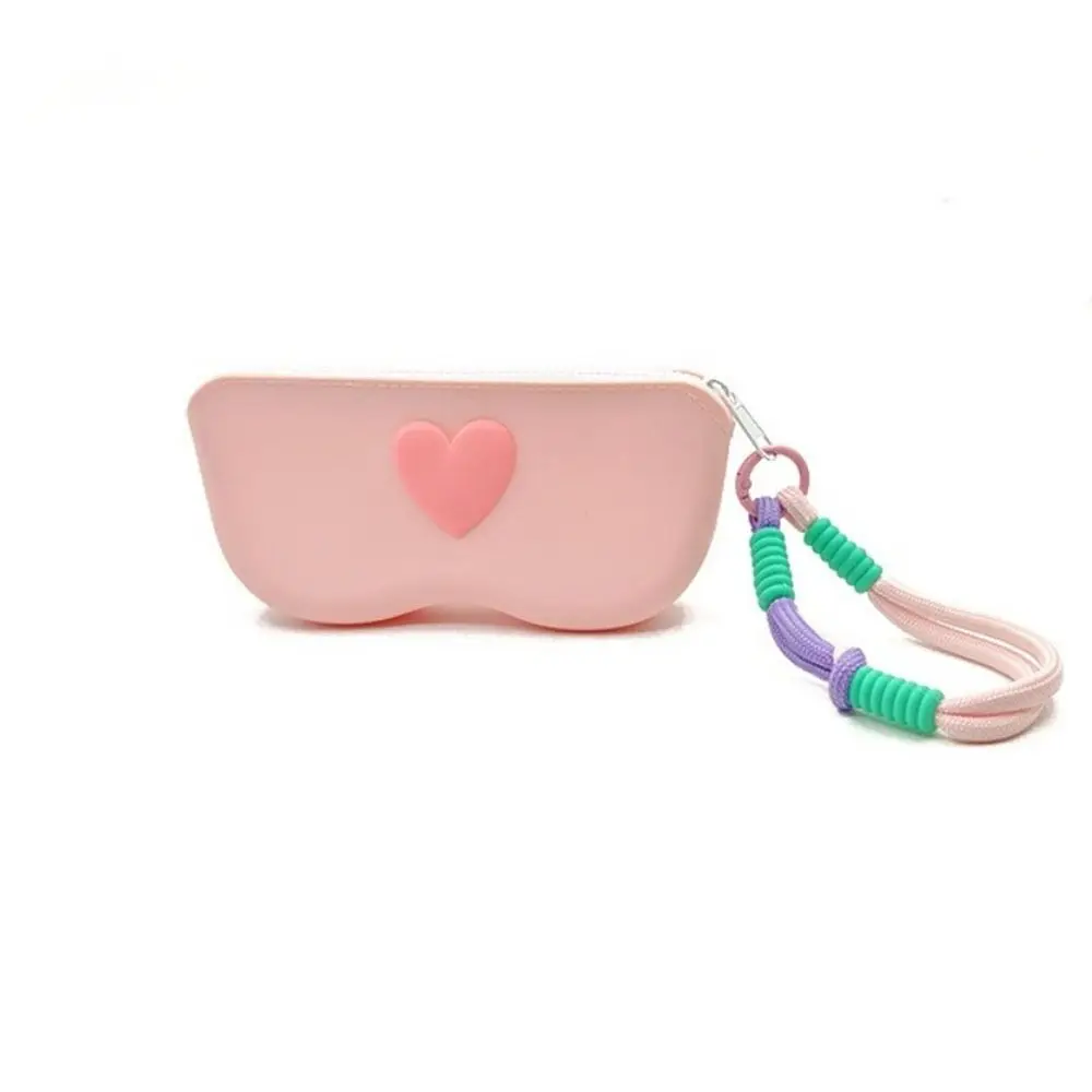 Portable Waterproof Silicone Glasses Case Heart INS Sunglasses Pouch Woven Lanyard Dustproof Love Heart Glasses Bag Travel Use