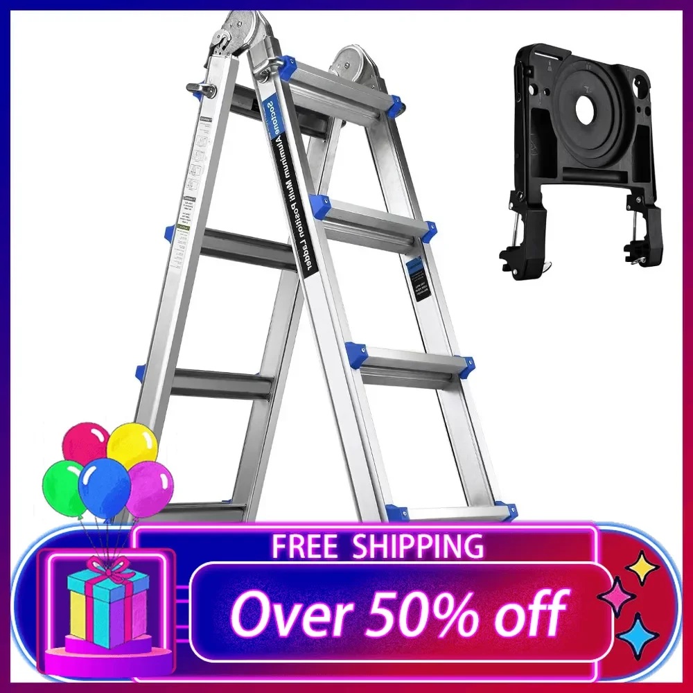 

A Frame 4 Step Extension Ladder,14 Ft Multi Position Folding Ladder with Removable Tool Tray and Stabilizer Bar,330 lbs Capacity