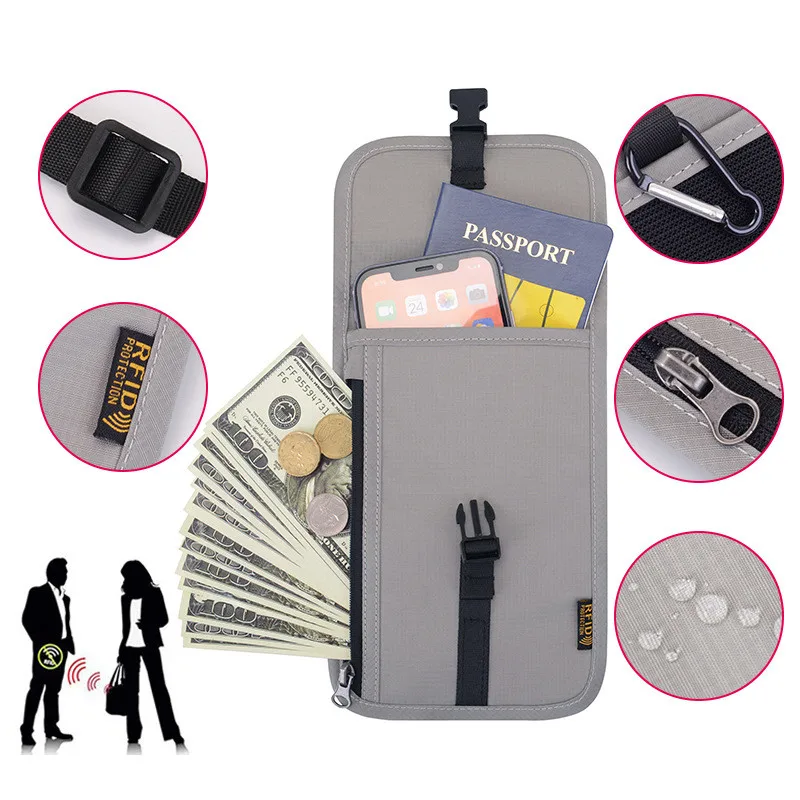 Waterproof RFID Nylon Travel document storage bag Card passport Bag Neck Wallet Money Document Card Passport Pouch Document Bag