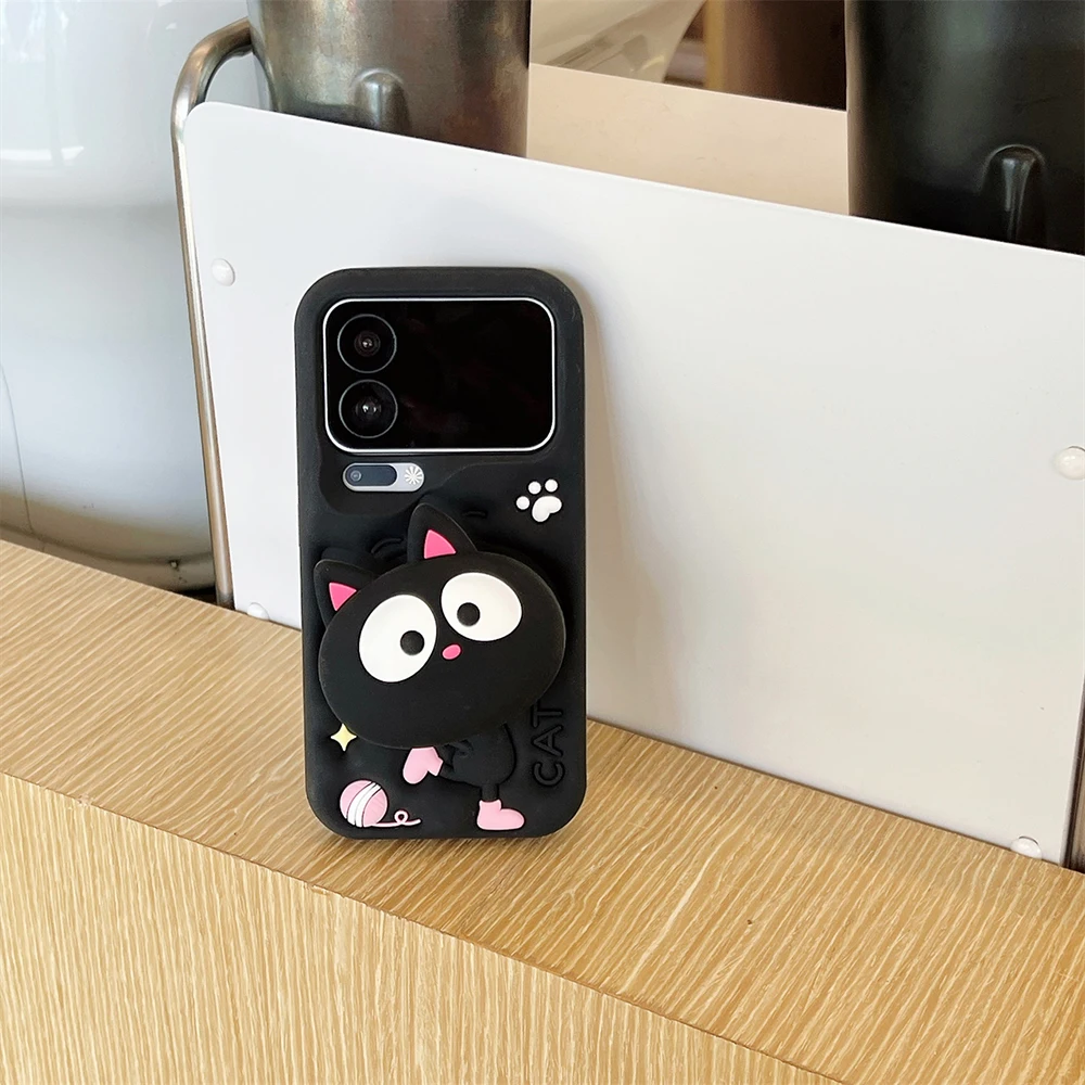 Niedliche 3D-Cartoon-Handyhülle mit schwarzer Katze, weiche Silikonhülle für Xiaomi 17 Pro Max, stoßfeste Schutzhülle mit Ständerfunktion, Fundas – Detail 4