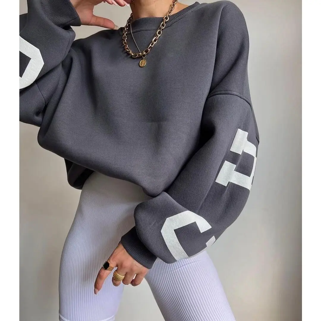 Casual Fashion Letter Sweatshirts Autumn Winter Women Clothing New All-match Loose O-neck Long Sleeve Pullovers Female Korean