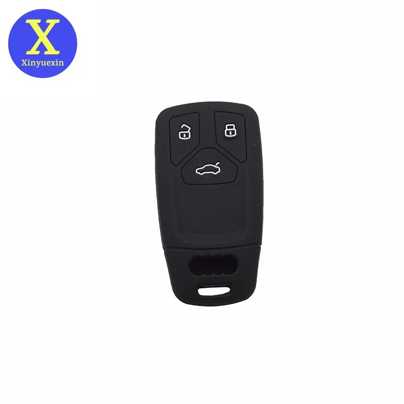 Xinyuexin Silicone Rubber 3 Button Car Key Cover Case For Audi 2016 2017 2018 A4 B9 Q7 4m TT 8S Smart Key In Black Car-styling
