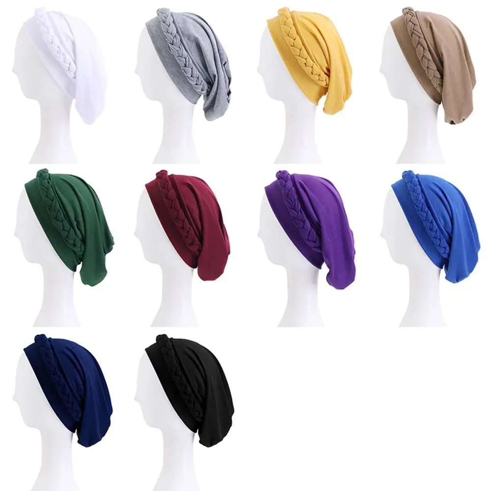 Elastic India Hat Solid Color Bandana Headscarf Bohemian Style Turban Caps Head Scarf Wrap Head Wrap Muslim Hijab