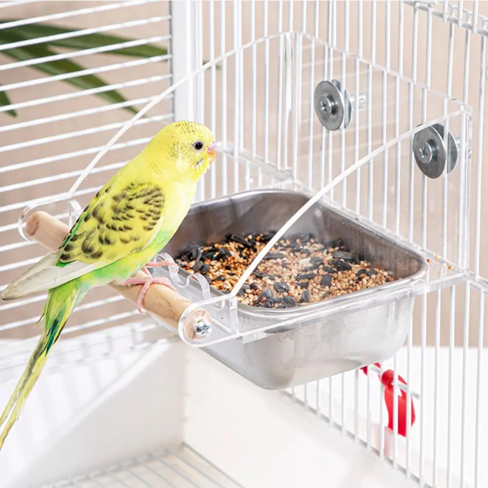 Acrylic Cage Mounted Bird Feeder Large Capacity Anti Splashing Bird Food Dispenser Anti-spread Hangable Parrots Food Container