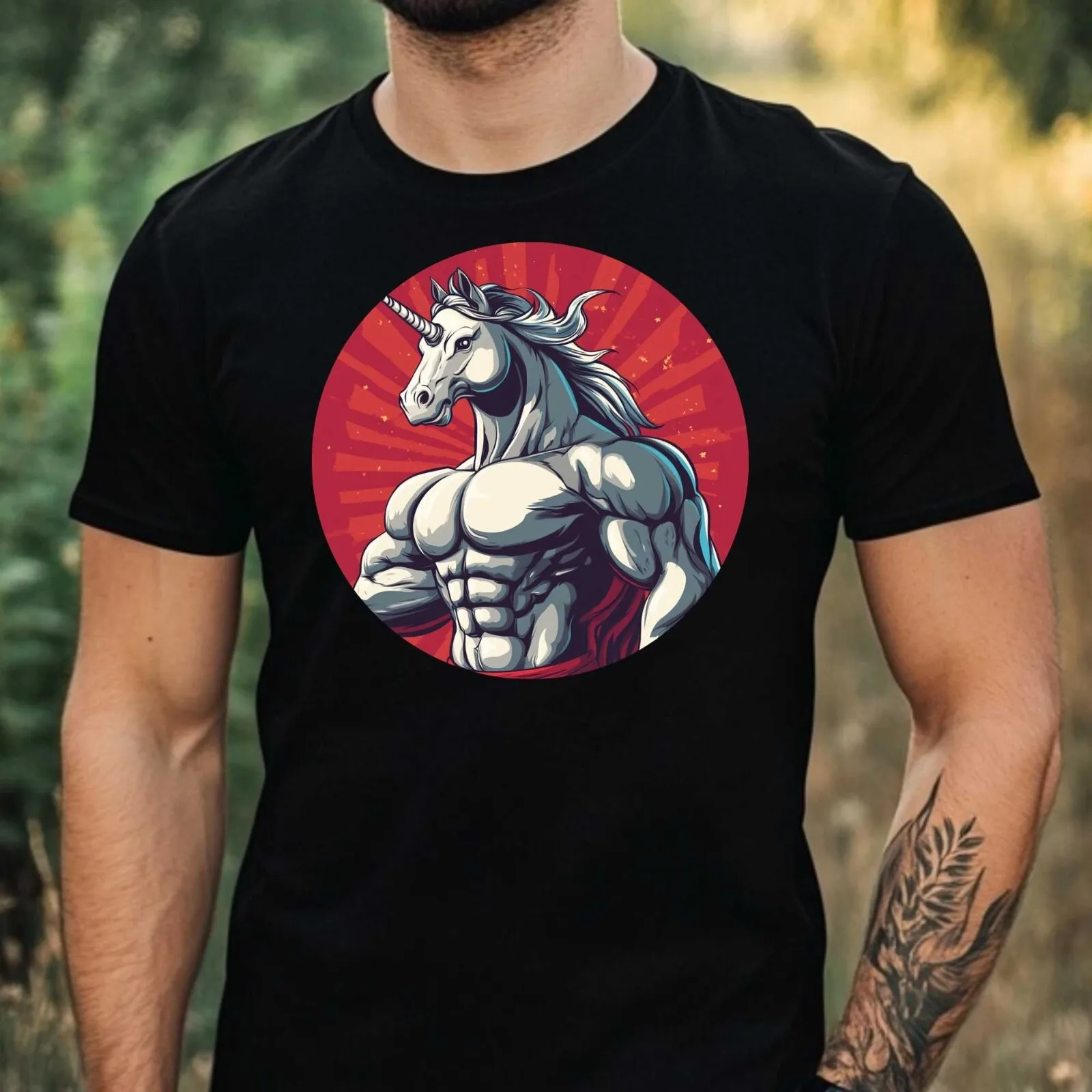 Herren T-Shirt Starkes Einhorn Motiv Baumwolle Größe XS bis 5XL