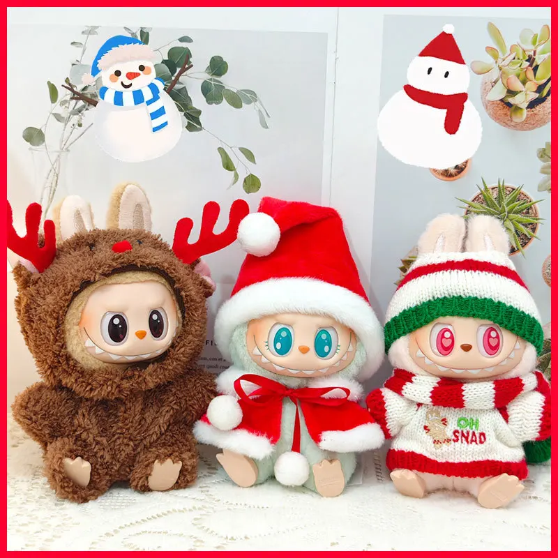

For Labubu Winter Elk Christmas Dress Up Cloak Christmas Hat Cartoon Clothes Fun Creative Surprise Holiday Gifts Accessories