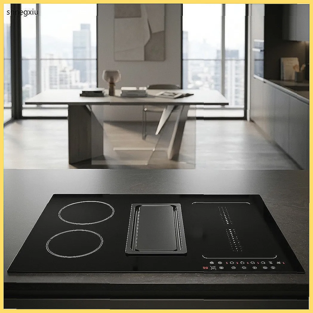 4 Burner Built-in Induction Cooktop with Downdraft Range Hood, Energy Efficient Kitchen Stove