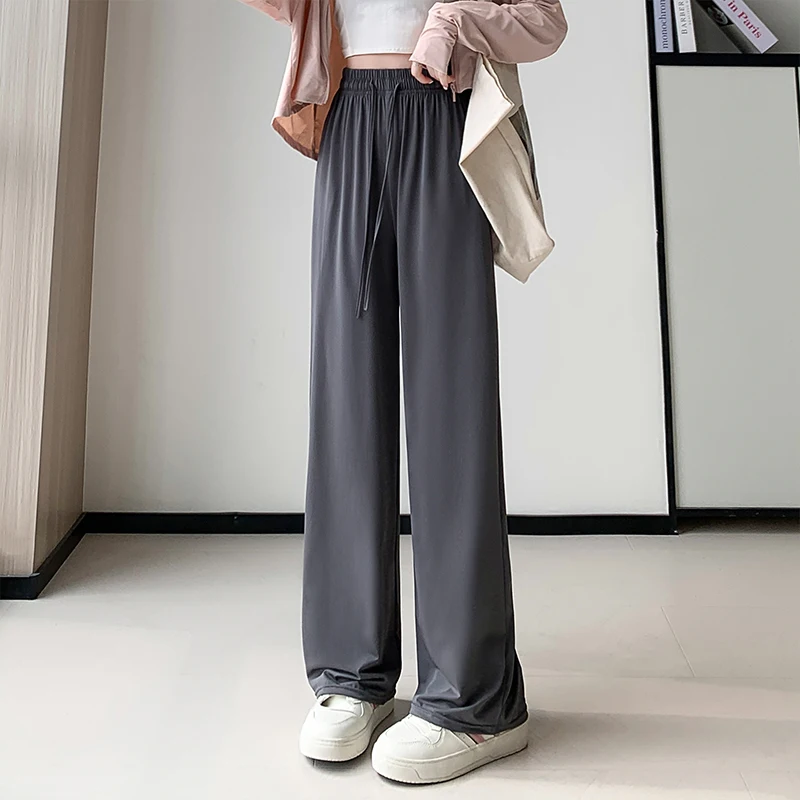 

New Fashion Versatile Comfortable Ice Silk Sunscreen Wide Legged Pants Women'S Summer Thin Straight Leg Sports Casual Trousers