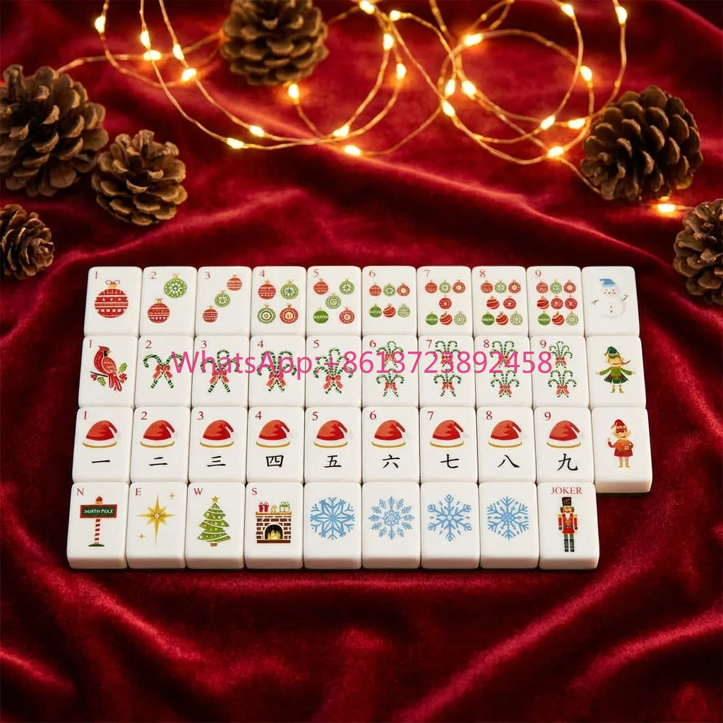 Luxury Royal Christmas Red Nutcracker Automatic Modern Mahjong Set-Festive Reindeer Candy Cane Patterns Limited Edition Acrylic