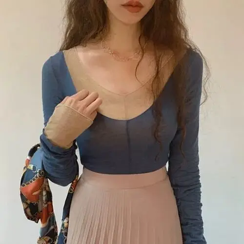 

V-Neck Base Shirt Yangjing Brand Pure Color Woolen Underwear for Spring Season Unisex Home Clothes Short Socks