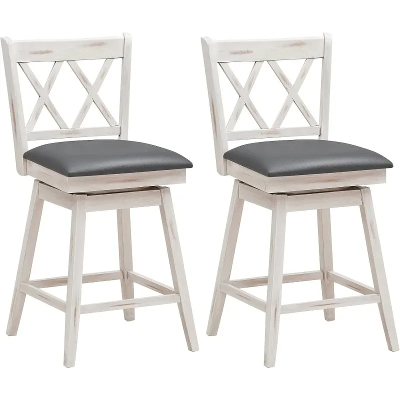 Bar Stool Set of 2, 360° Swivel Counter Height 25inch with Foot Rest Upholstered Cushion & Ergonomic Backrest, Sturdy Frame