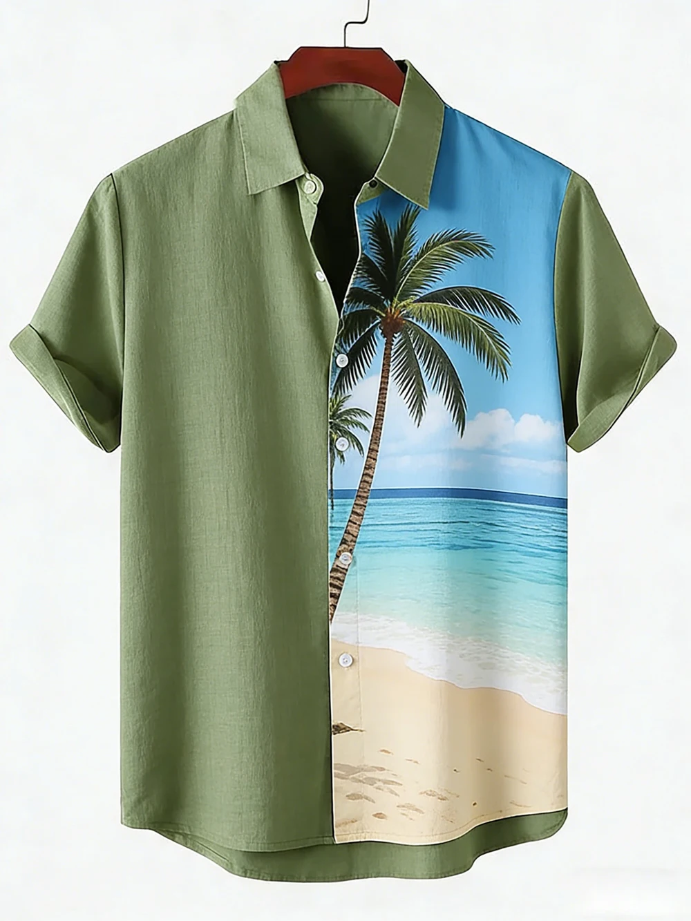 2026 New Men's Green Linen Short Sleeve Shirt HD Natural 3D Printed Shirt Hawaiian Outdoor Party Social Designer Men's Clothes