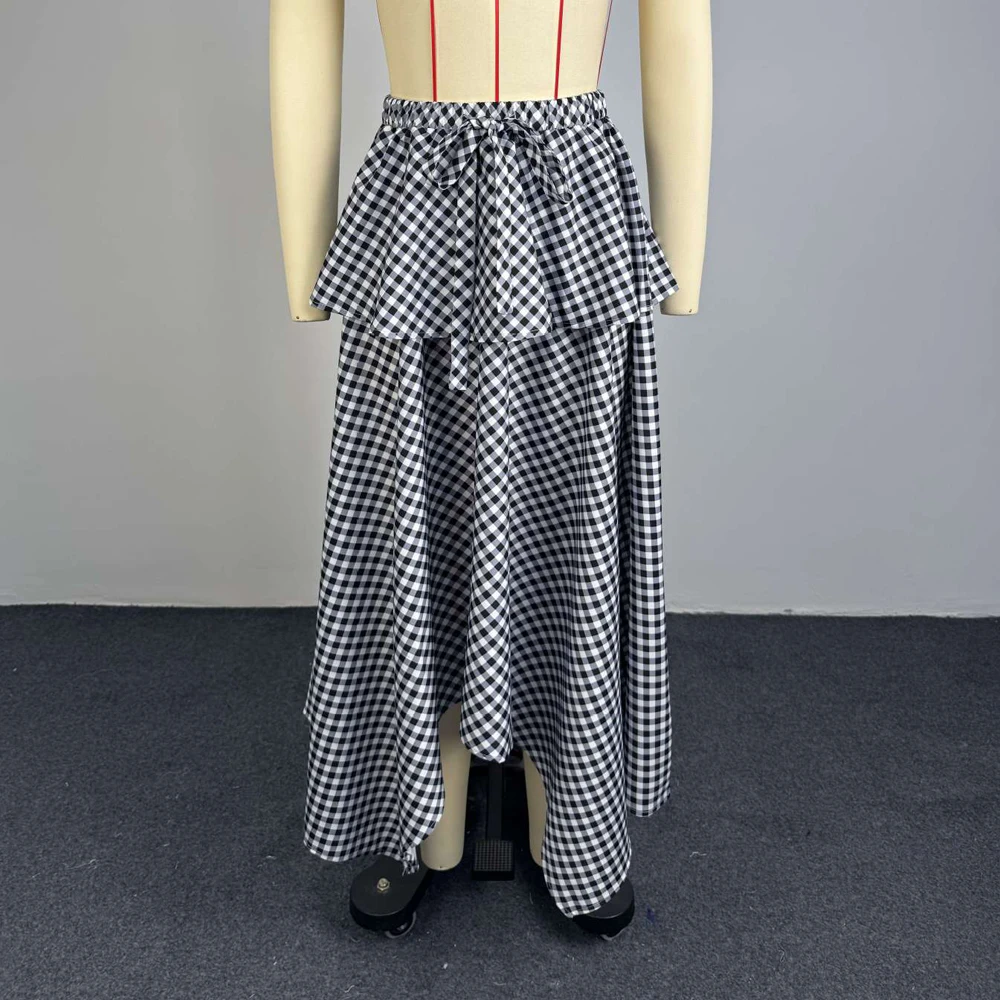Trendige Sommerröcke für Damen: Streetwear High-Waist-Schleifenrock mit Karomuster und unregelmäßigem Taschentuch-Flare-Saum – Neu 2026 – Detail 7