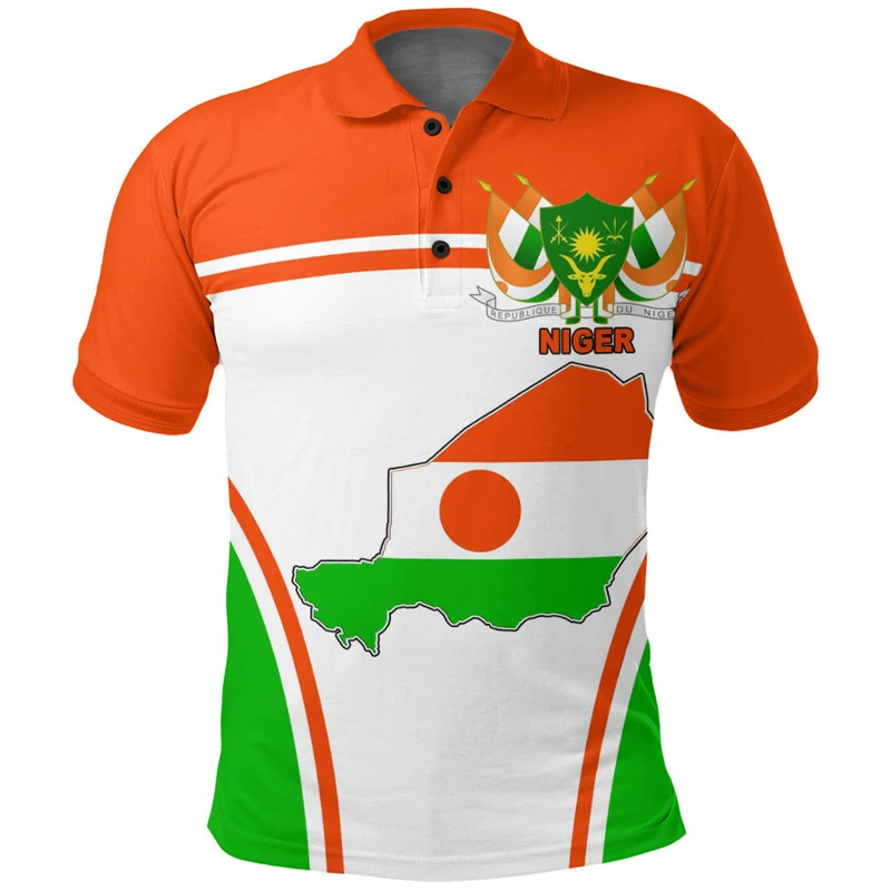 Niger Flag Map 3D Print Polo Shirts For Men Clothes Africa Boy Short Sleeve POLO Shirt Coat Of Arms Jersey National Emblem Tops