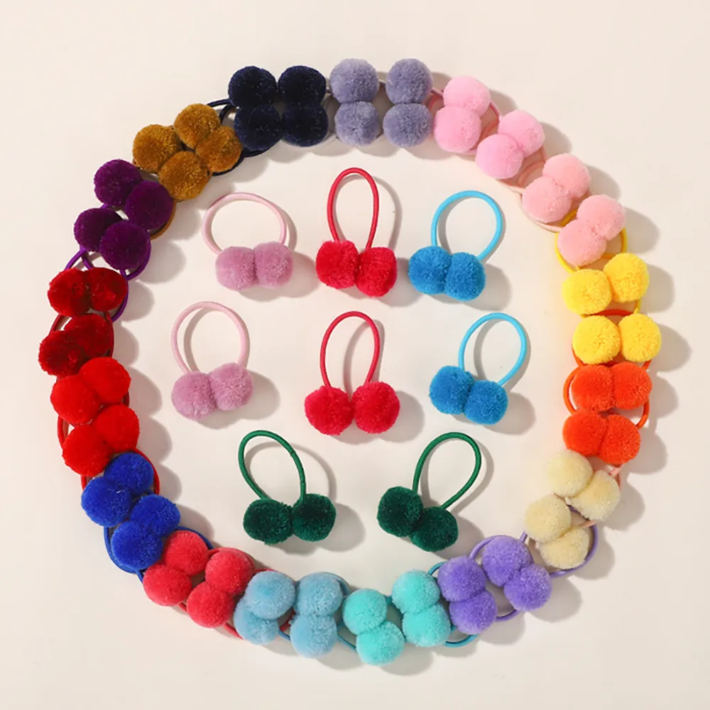 24 Stück/Set Solide Doppel-Plüschball Elastische Haarbänder für Kinder Mädchen Haargummis Zopfbänder Kopfschmuck Haaraccessoires Geschenk