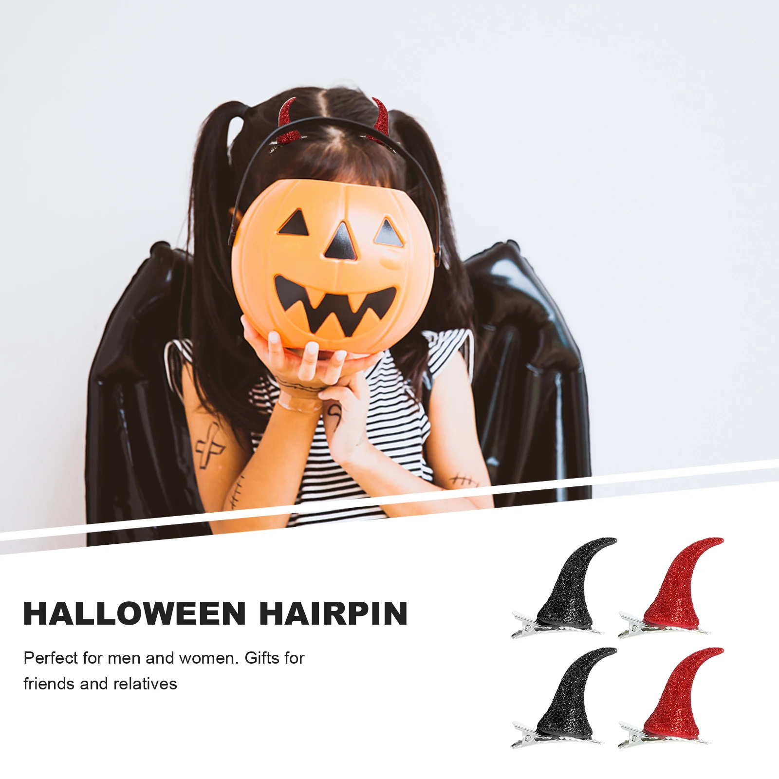 

1 set Ox Horn Hairpins Black Red Halloween Party Hair Clips For Women Men Kids Creative Costume Accessories Powder Headdress