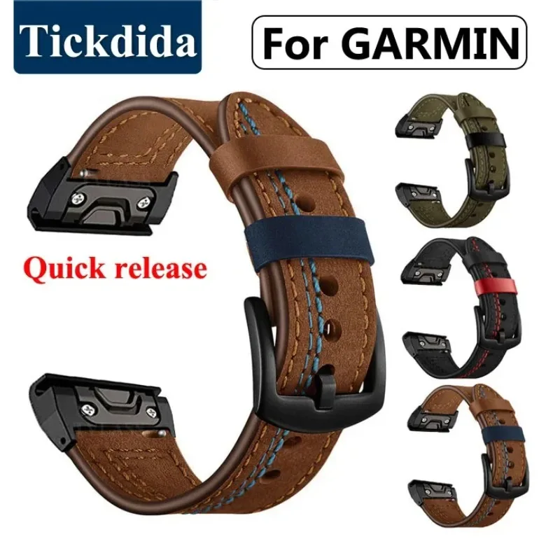 Leather Strap for Garmin Fenix 5X Plus 5 Fenix 6X 6 Fenix 7X Pro 8 Tactix 7 AMOLED Forerunner 965 Quick Release Strap 26mm 22mm