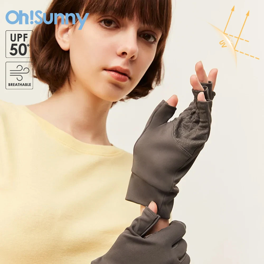 OhSunny Golf Sun Protection Gloves UPF500+ Summer Half Finger Mittens CoolChill Fabric Touch Screen Design for Outdoors Sports