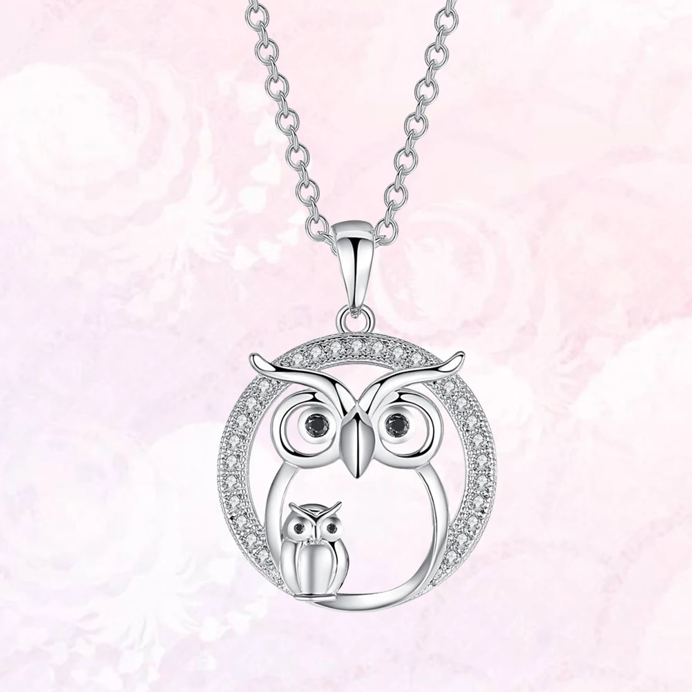 

Silver Owl Necklace Women Elegant Nacklece Grace Zircon Pendant Hollow Out Miss