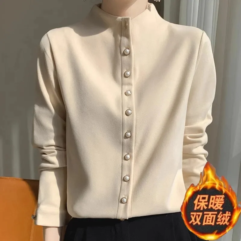 Veste cardigan rembourrée à manches longues pour femmes, chemise à fond, manteau chaud, chemisier à simple boutonnage, printemps, automne, 2024