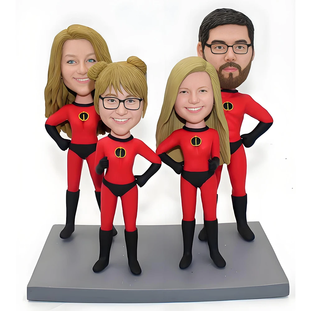 Custom Superhero Family Bobblehead,Father Mother Daughter Son Statue,Incredibles Costume,Personalized Figurine Home Decoration