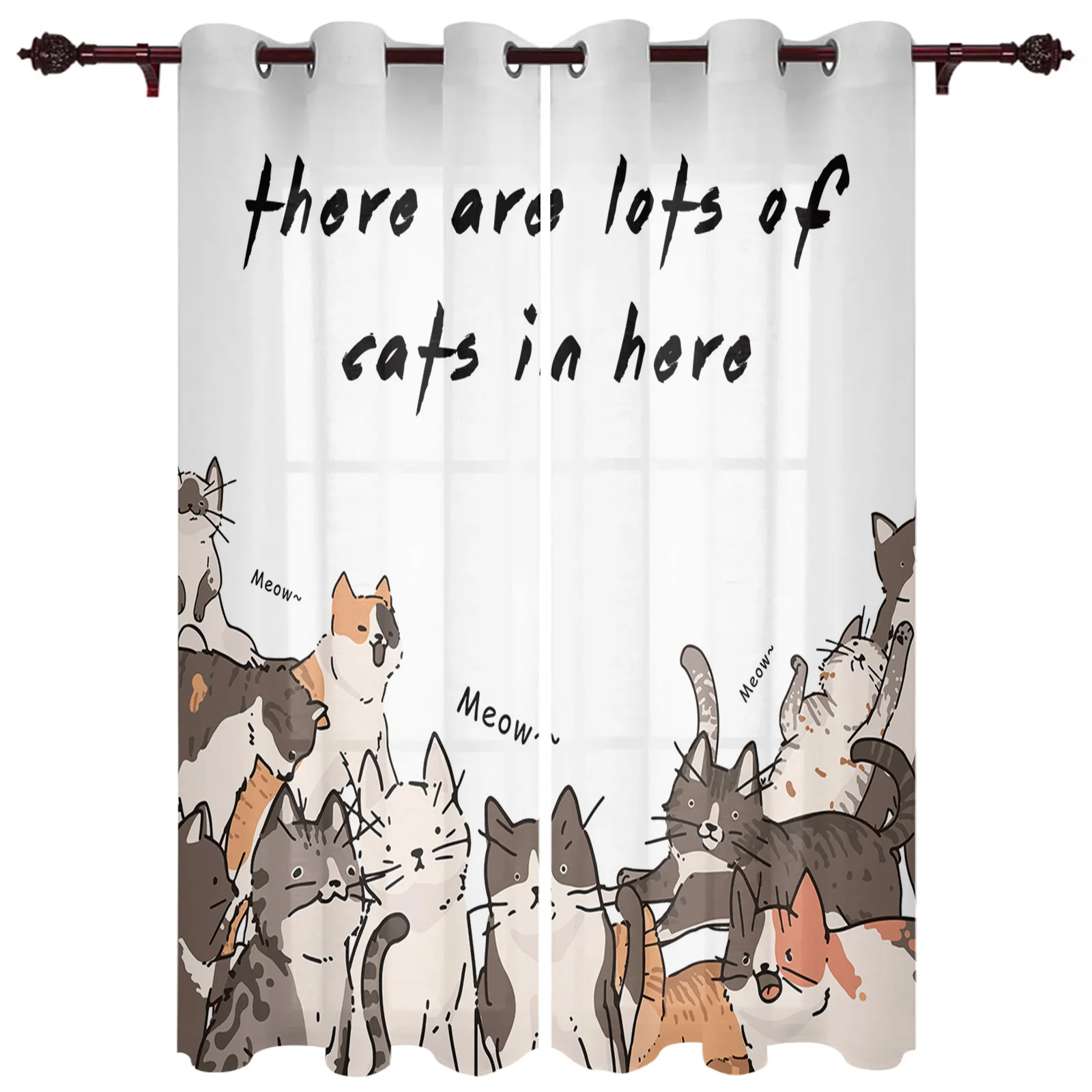 

Group Of Cats White Background Window Curtains for Living Room Luxury Bedroom Kitchen Window Treatments Curtains