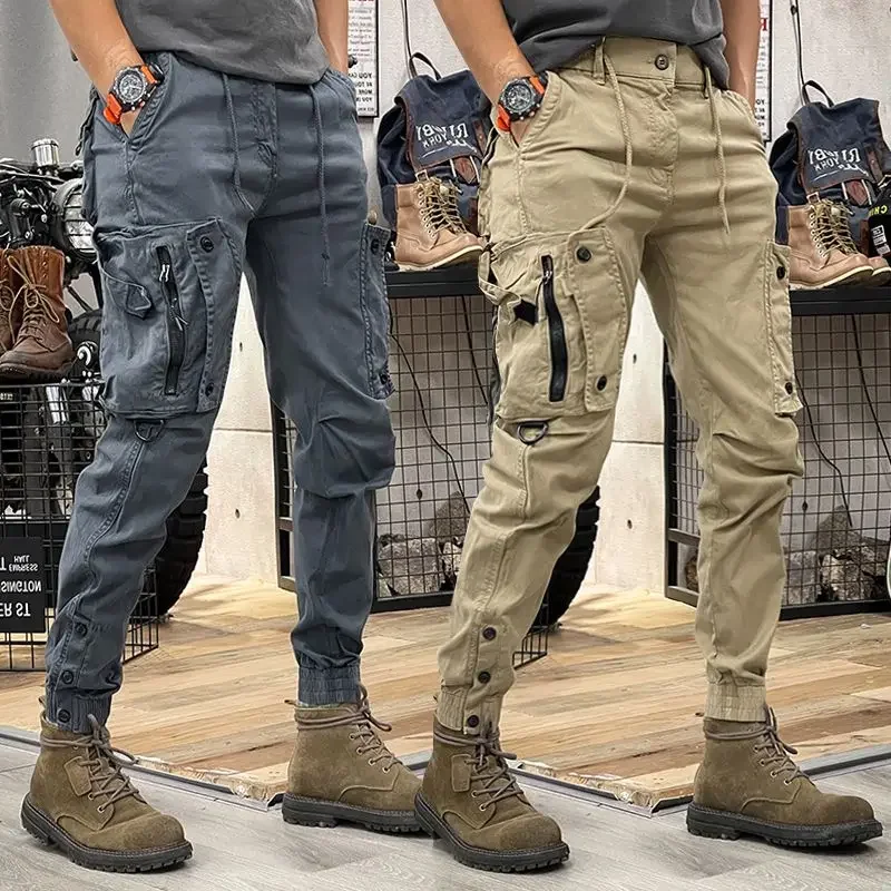 

Military Tactical Cotton Cargo Pants for Mens Elastic Casual Trousers Zipper Multi-Pocket Joggers Fashion Khaki Black Army Green