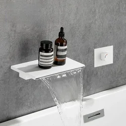 White Bathroom Waterfall Basin Mixer Faucet Single Lever Wall Mounted Washing Basin Taps Waterfall Bath Mixer