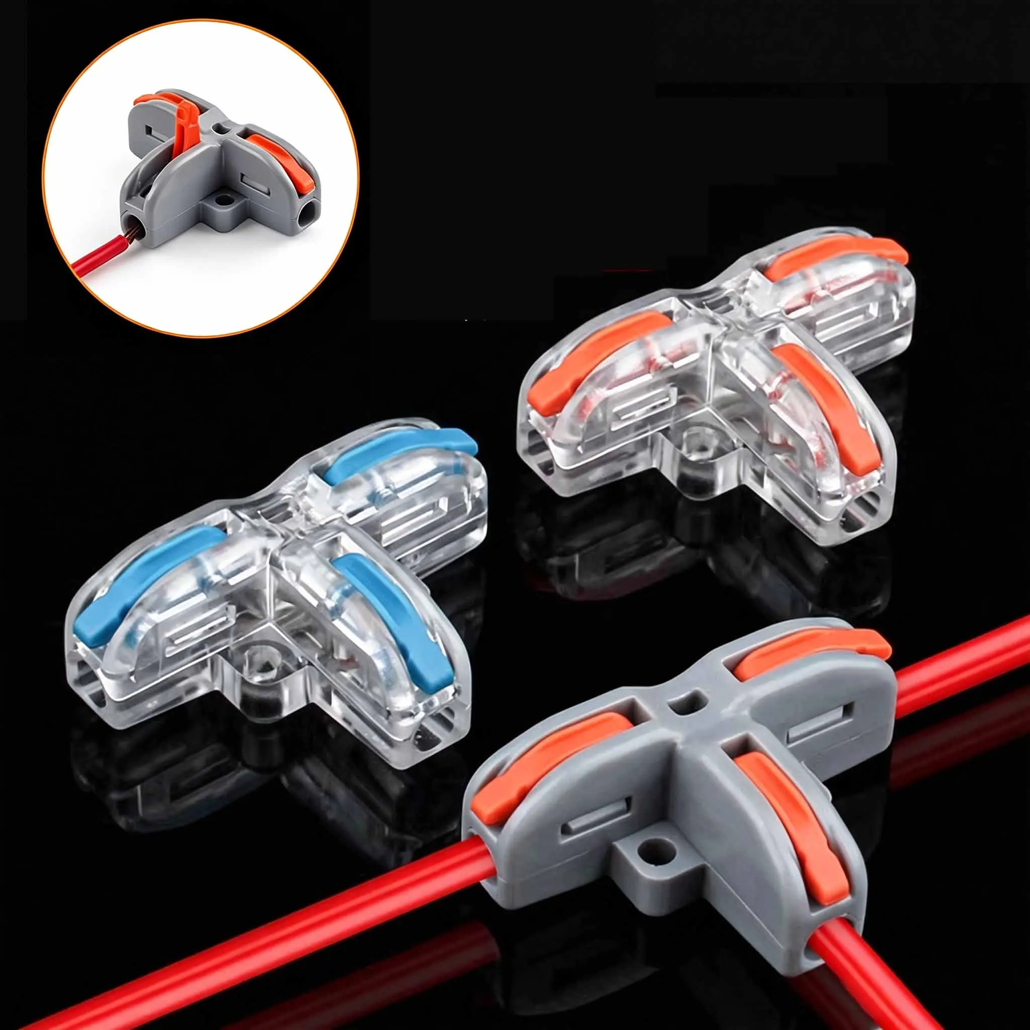 10–50PCS T-Type Quick Wire Connector 3 Way Cable Splitter Lever Terminal Block For Solid Stranded Wire Home Electrical Wiring