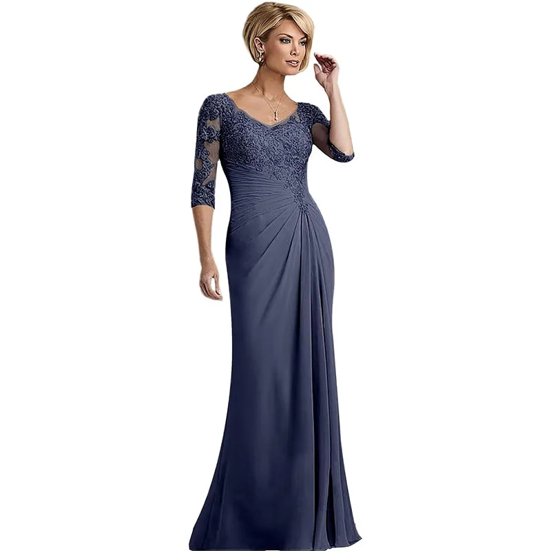 Apliques de encaje Vestidos para madre de la novia para boda 2025 Vestido de gasa con volantes para madre del novio