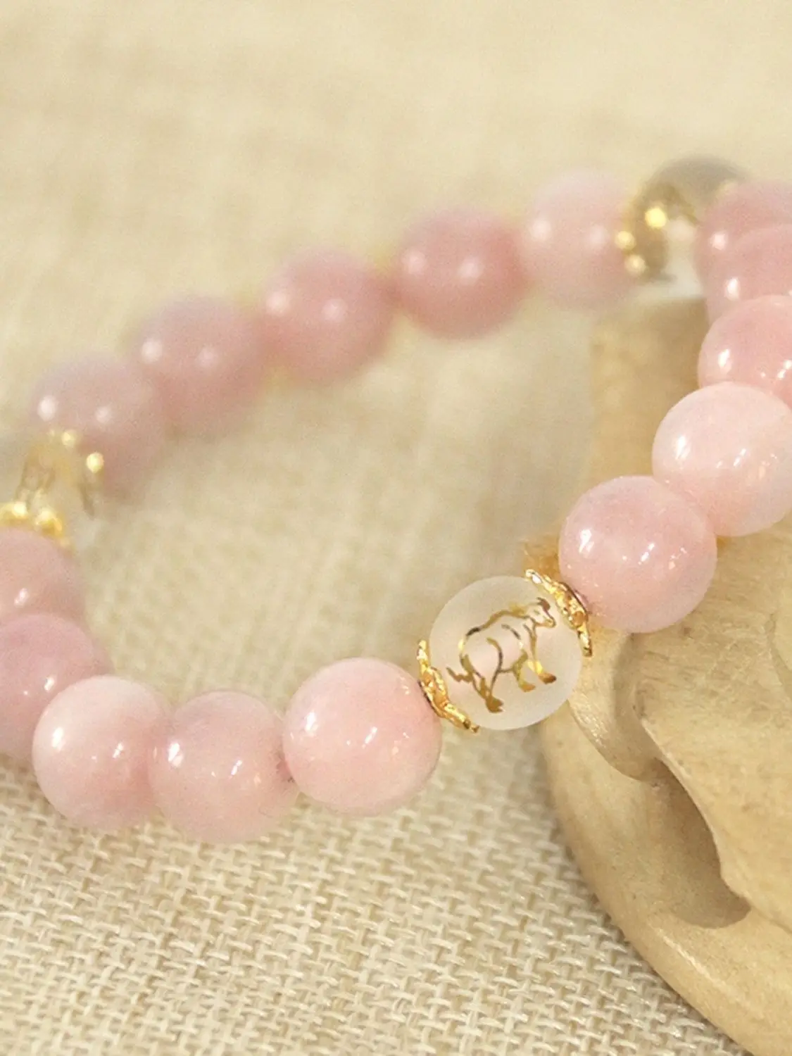 Gold-plated Pink Crystal Bracelets Triple Smoke Edge Zodiac Bracelet Loong Women's Buddha Bead Hand String for Girlfriend Gifts