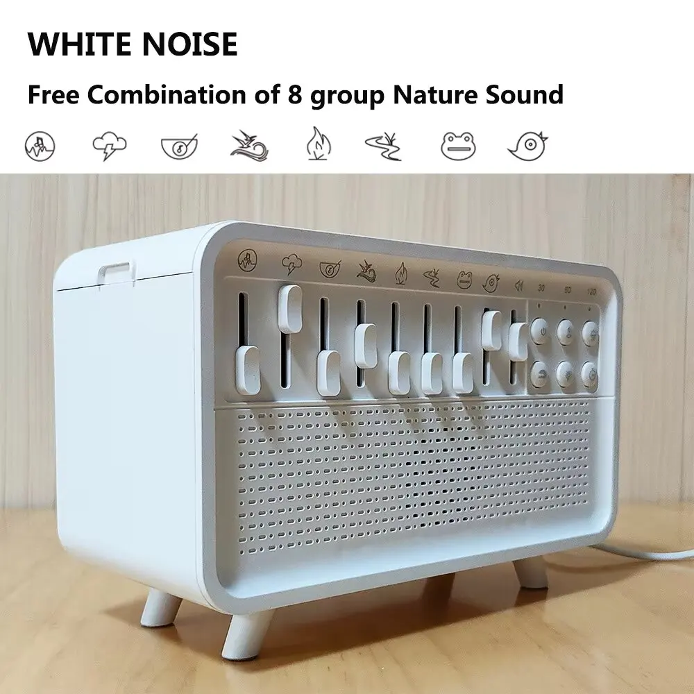LED White Noise Speaker with 8 Nature Sound Portable BT Speaker Auto-Off Aroma Diffuser Sleep Aid Night Light Humidifier Machine image 6