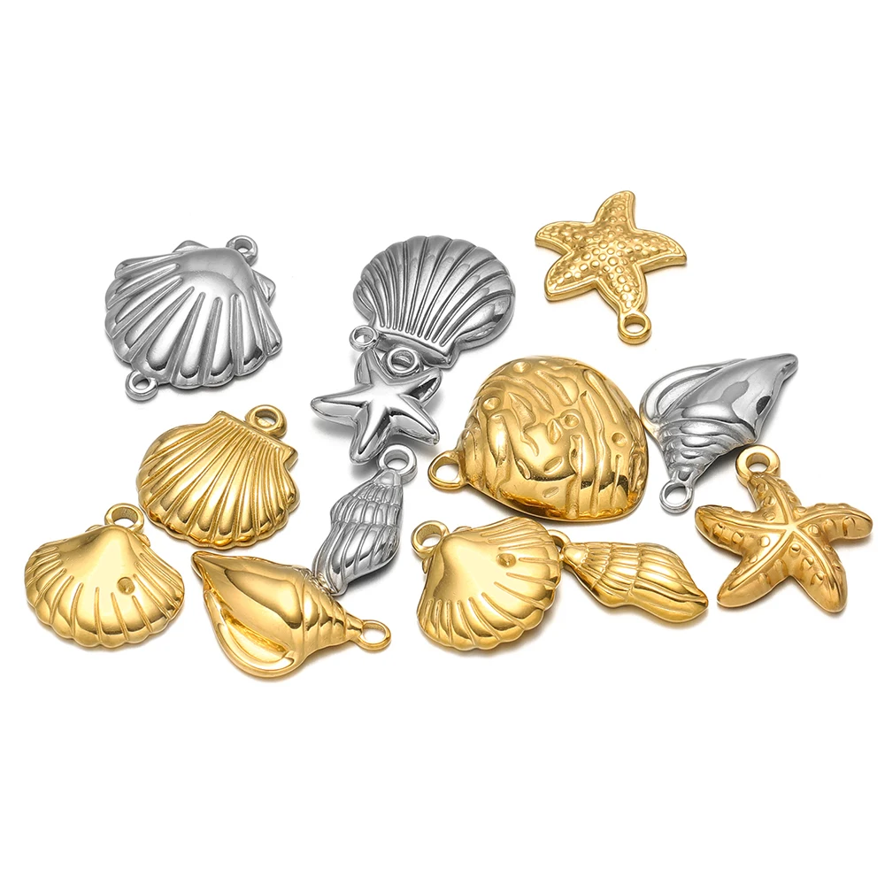 5pcs/lot Starfish Shell Charms Stainless Steel Ocean Series Pendants Bulk for DIY Jewelry Making Earrings Necklaces Decoration