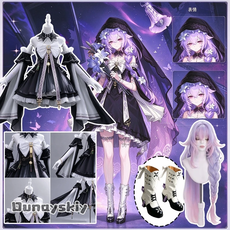 Wuthering Waves Lily The Young Perfumer Cosplay Game Costume Black White Lolita Dress With Wide Flowing Sleeves Hallowee Outfit