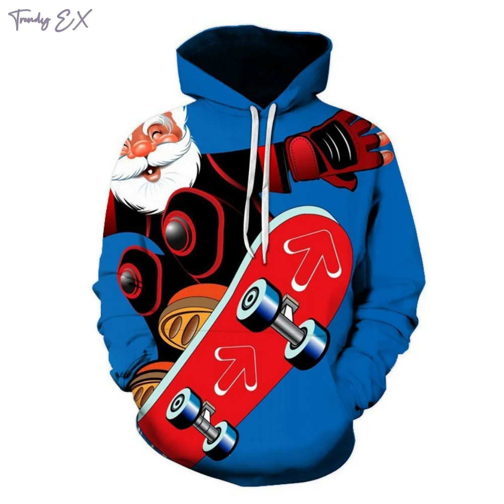 

Christmas Man Hoodie Cartoon Pattern Print Unisex Street Sweatshirt Fashion Sports Kangaroo Pocket Graphic Hoodies Men's clothes