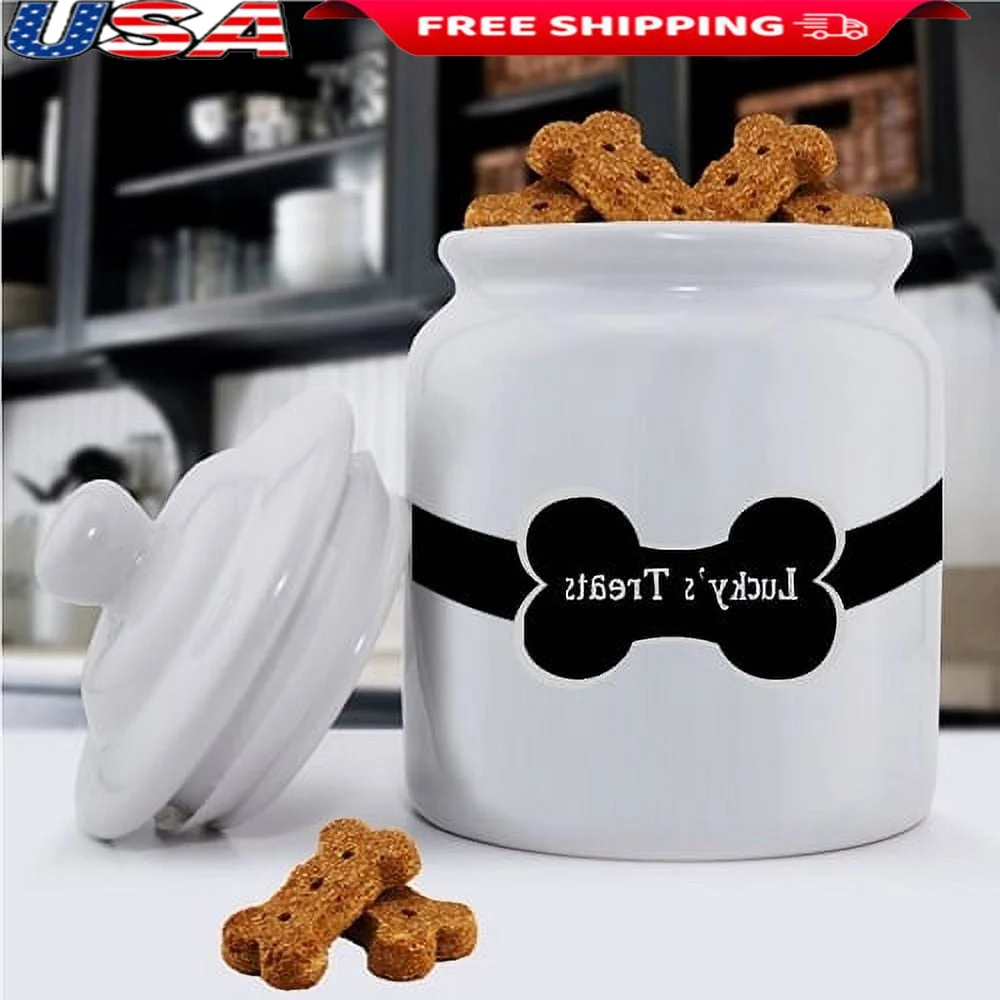 Personalized Ceramic Dog Treat Jar Colorful Bones Airtight Storage Canister Dishwasher Safe Gift Dog Lovers