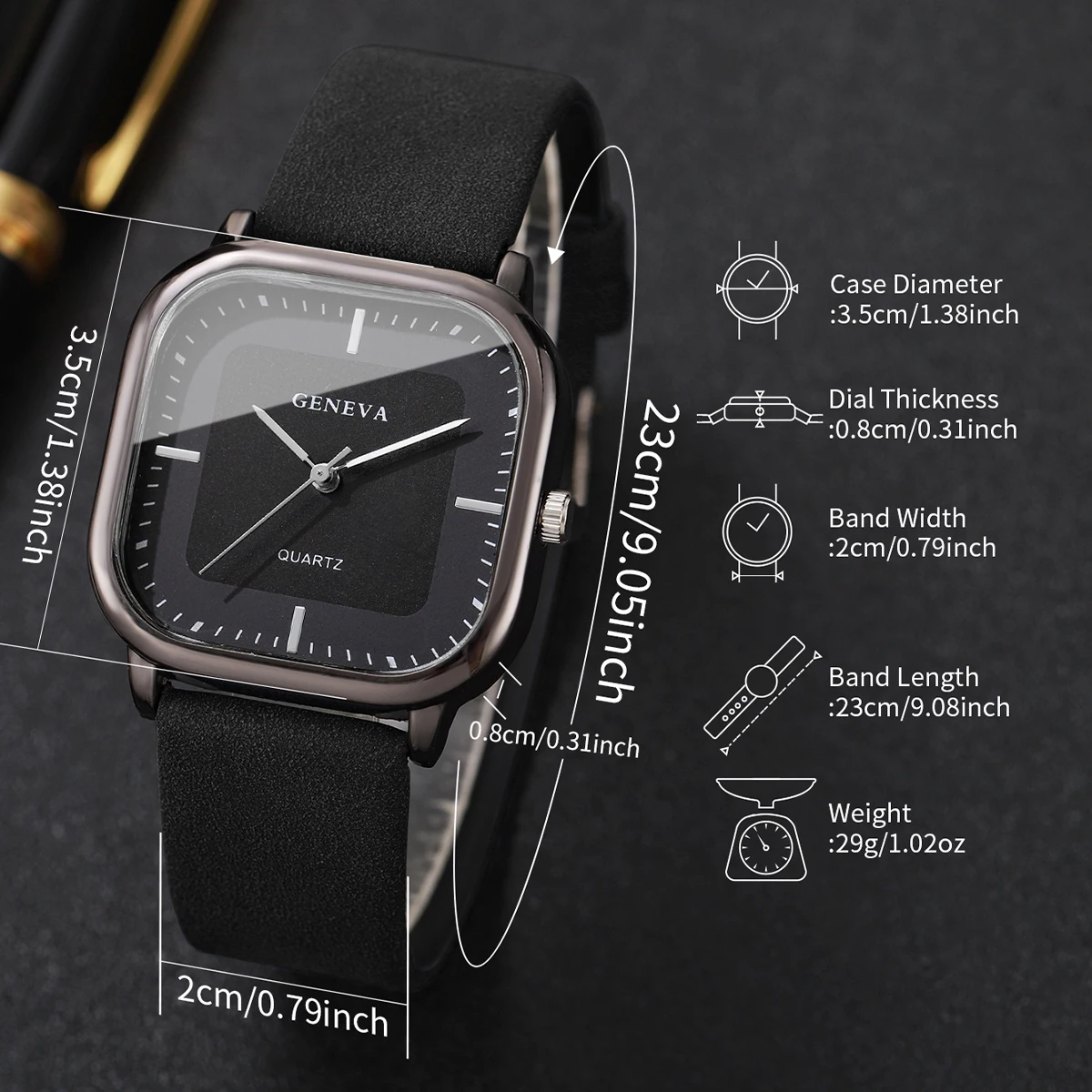 2pcs/set Men's Watch Simple Fashion Square Scale Dial Trendy Handsome Quartz Watch + Bracelet ( Box Not Included)